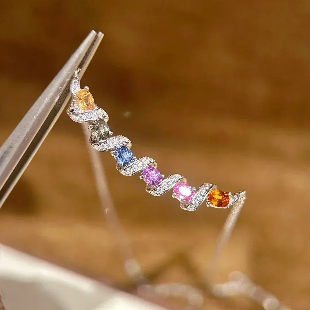 S925 Sterling Silber Halskette mit Bunten Zirkon-Edelsteinen, Schmuck-Accessoire für Damen Abendkleider und Partys – Detail 15