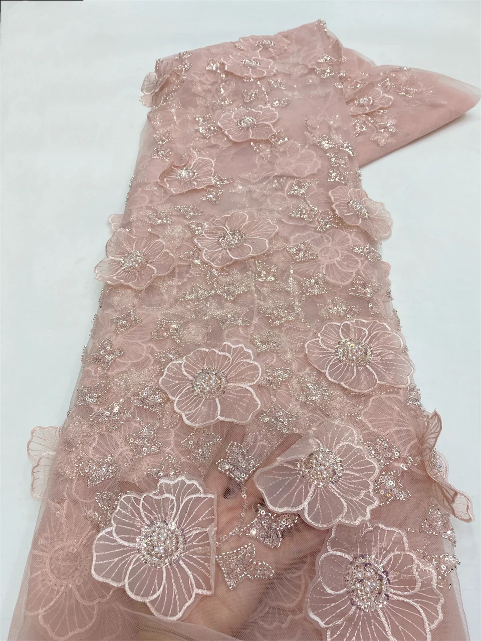 

Luxury African Sequins Lace Fabrics High Quality 3D Flower Embroidery French Nigerian Lace Fabric for Wedding Sewing HXZ5959