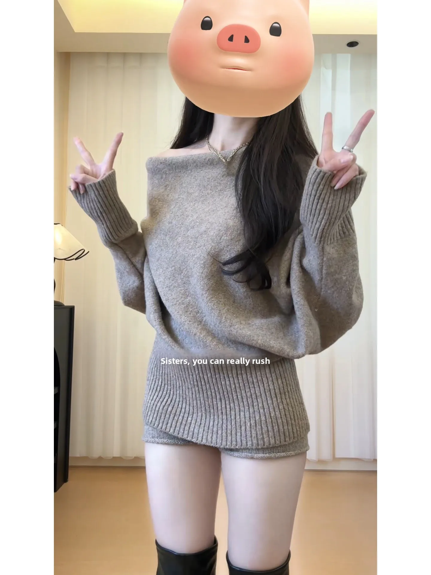 Retro preguiçoso sle conjunto de camisola de malha feminina oulder bared overhead apertado ajuste ort conjunto de duas peças outono inverno casual faion