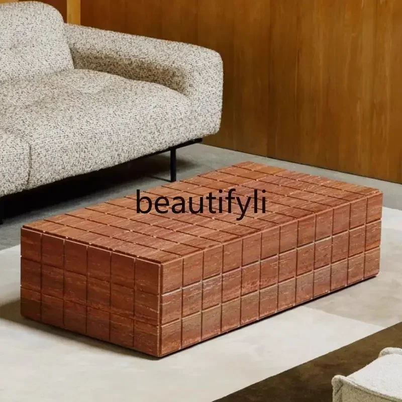 182Q Natural marble coffee table coffee table high-end living room light luxury simple cave stone edge table