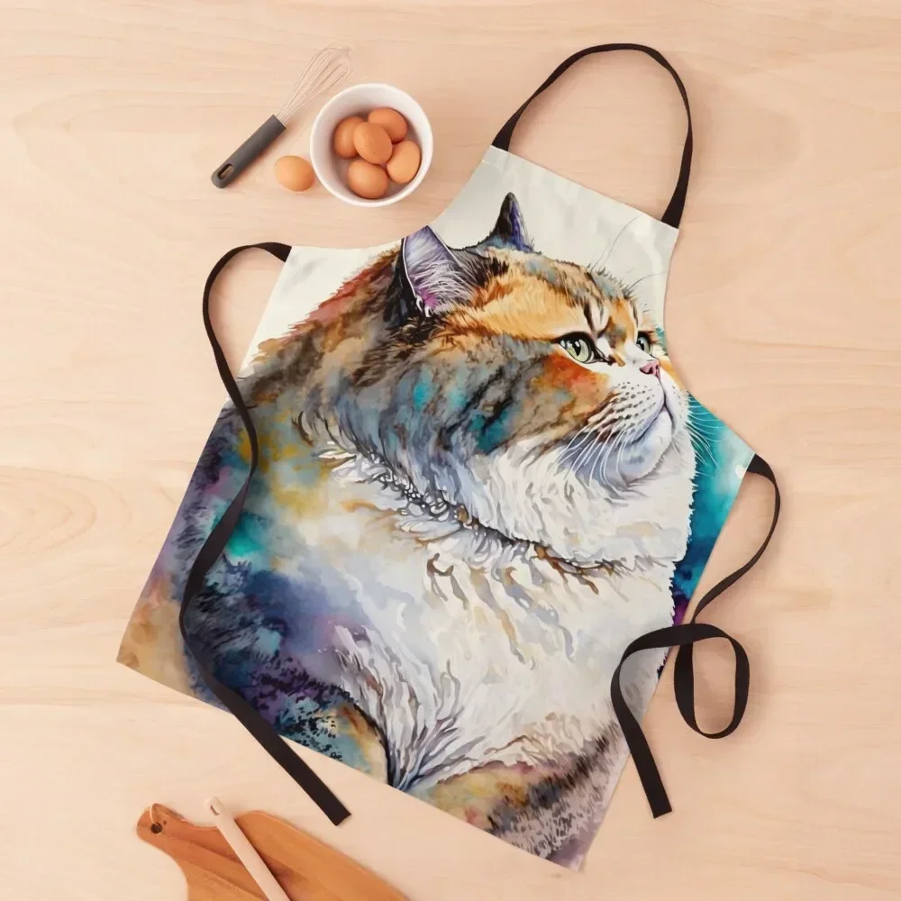 

Chonk cat watercolor 02 Apron chefs Household Items Kitchen home women Kitchen Tools Accessories Apron