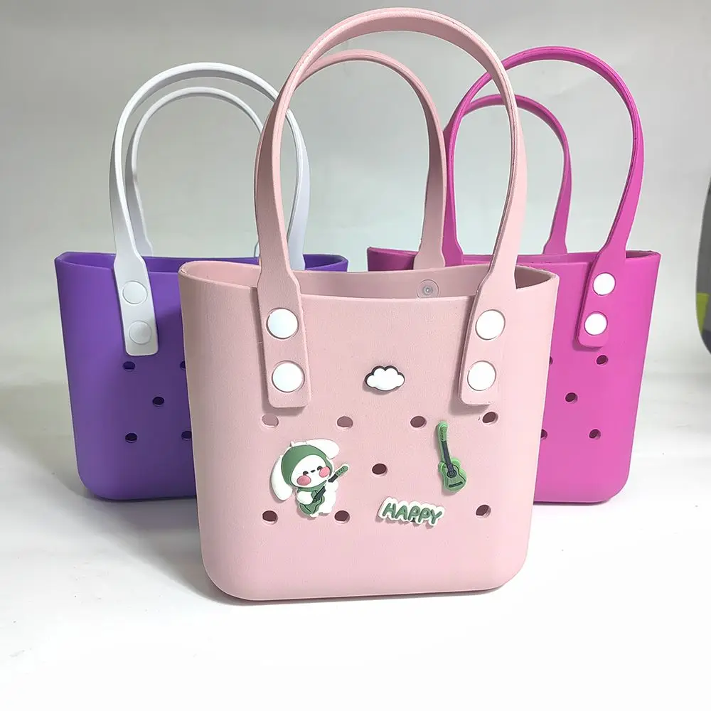Neue Kinder Strand DIY Loch Taschen Mode niedlichen Sommer Aufbewahrung körbe Outdoor Handtasche Picknick Tasche kleine einfarbige Eva Gelee Tasche