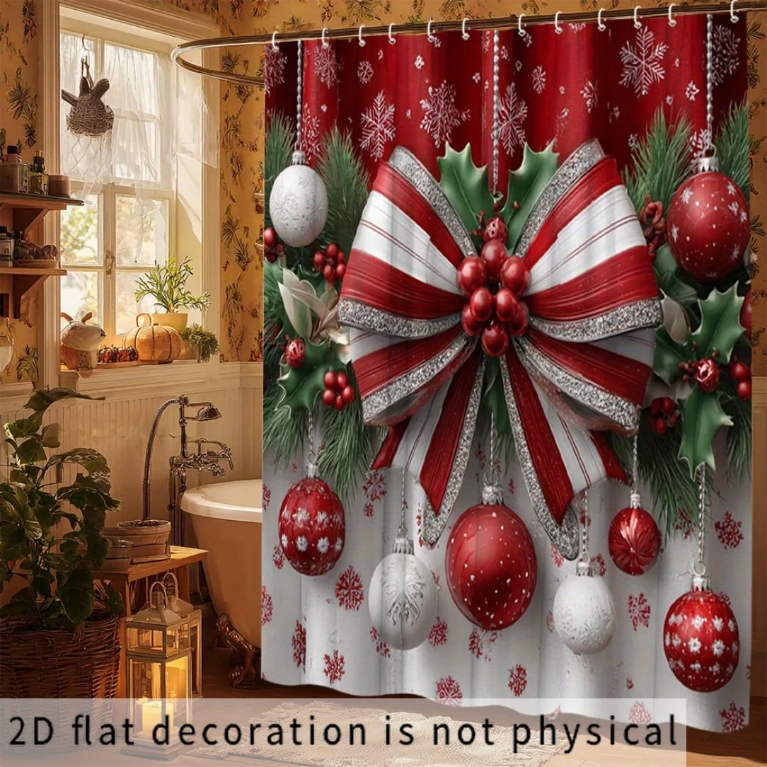 Christmas Holiday Shower Curtain Red White Xmas Decor Festive Bathroom Curtain Xmas Shower Curtain