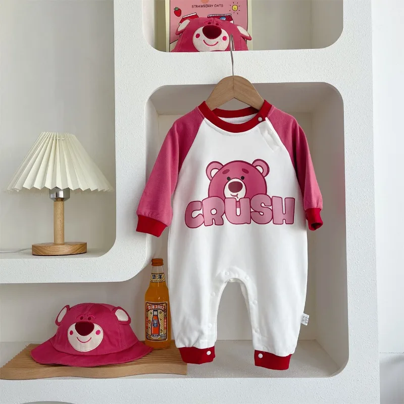 Spring Autumn Baby Girl Boy Romper Korean Style Cartoon Disney Trendy Strawberry Jumpsuit Newborn Clothes K13908