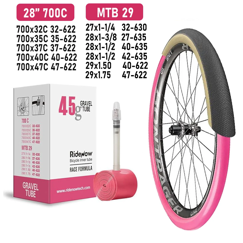 Ridenow Gravel TPU Tube Bicycle 700C inner tube 700x32 35 37 40C 47C Tire MTB Bike 27 28 29 1.5 1.7 French Valve 45mm 65mm