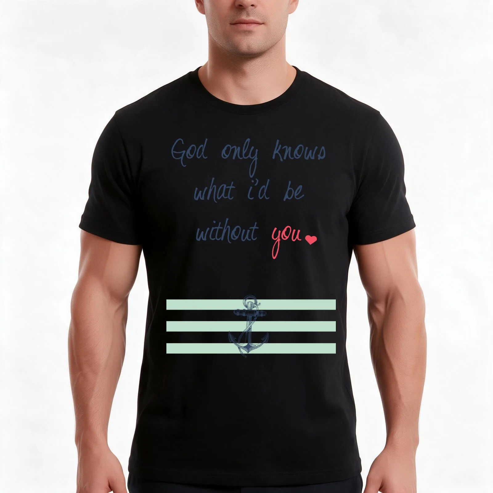 God Only Knows Beach Boys Love Heart Anchor Nautical Beach Vacation Mint Red T-Shirt, Summer Casual Cotton Tee, Unisex Men Women