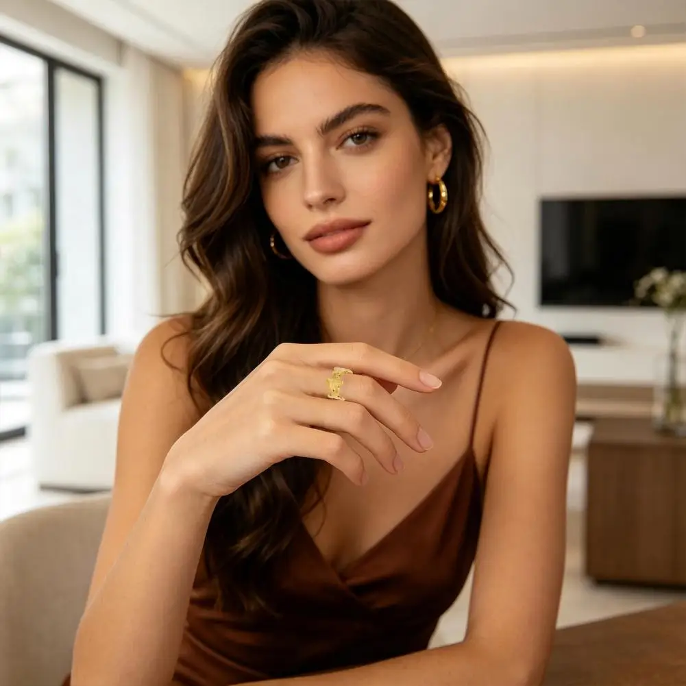 Durable Gold Ring Adjustable Petal Shape Ring Lightweight Jewelry Lightweight Anti-oxidation Ring Exquisite Drawing Process