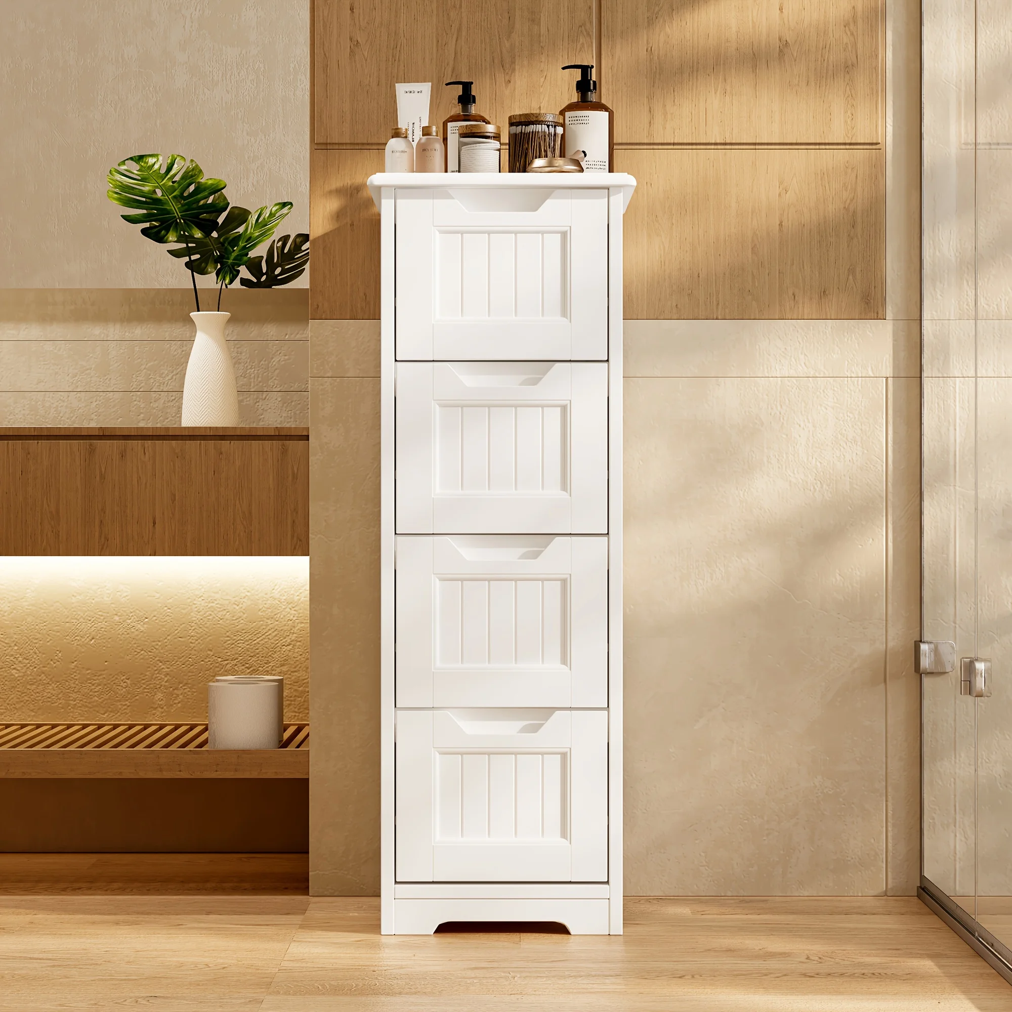 Modern Minimalist Small Bathroom Furniture Independent Storage Cabinet With Floor And 4 Drawers Narrow Living Rooms White