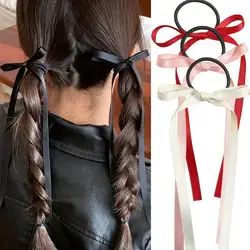 2PCS/Set Long Ribbons Small Bow Ponytail Hair Rope Ties Solid Color Hair Circle Hair Accessories