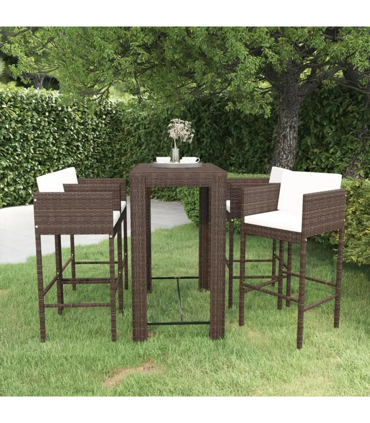 Garden sets garden bar Set 5 PCs and cushions synthetic brown rattan