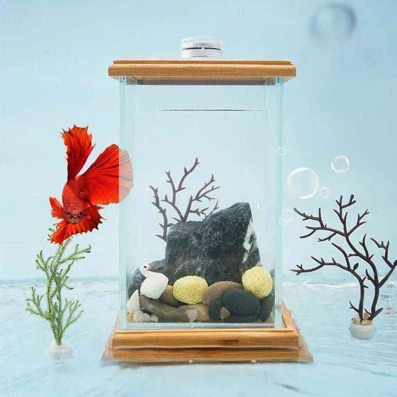 Mini Aquarium Creative Micro-view Rotating 360 Fish Tank Office Desktop Tempered Glass Ecological Bottle Fish Tank Decoration