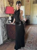 Sisterlinda Backless Fashion Dresses Elegant Halter Patchwork Draped Maxi Bodycon Female Solid Simple Evening Party Frock New - Image 2