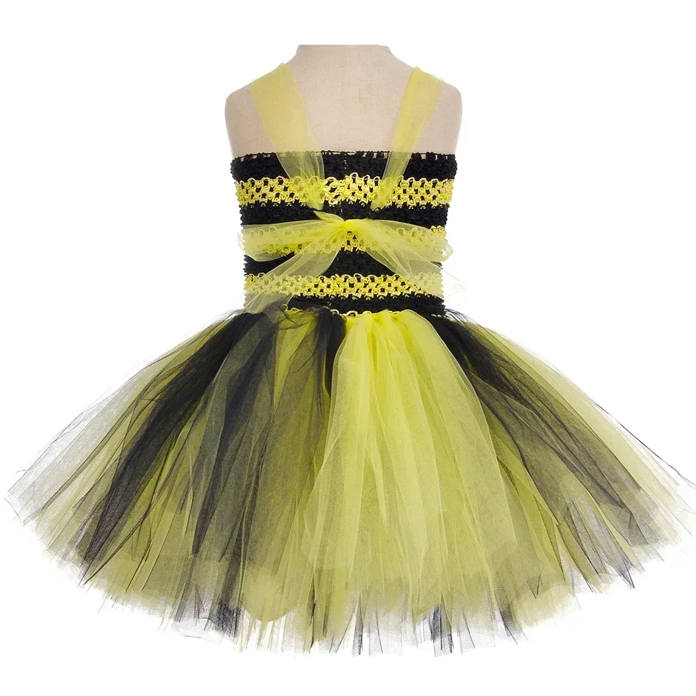 Girls Honeybee Costumes Bumble Bee Tutu Dress for Baby with Wings  Carnival Halloween Outfit Children Birthday Party Clothes