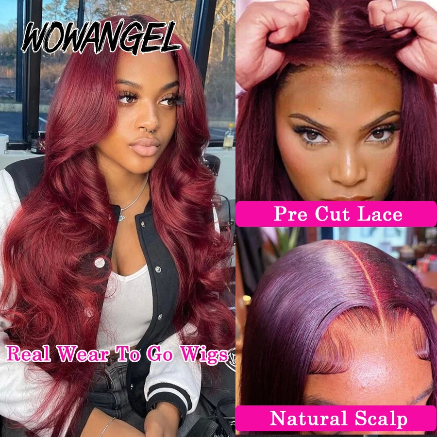 Wow Angel 250% Pre Cut Glueless Lace Wigs 5x5 HD Lace Closure Body Wave Wigs Ready To Wear Pre Plucked Brazilian Hair For Women