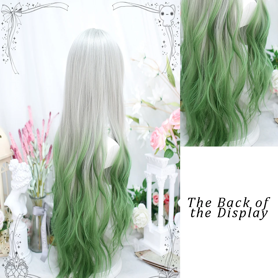 Cosplay Wig Female Synthetic Long Wavy Wigs For Women Grey  Green Lolita Wigs Long Curly