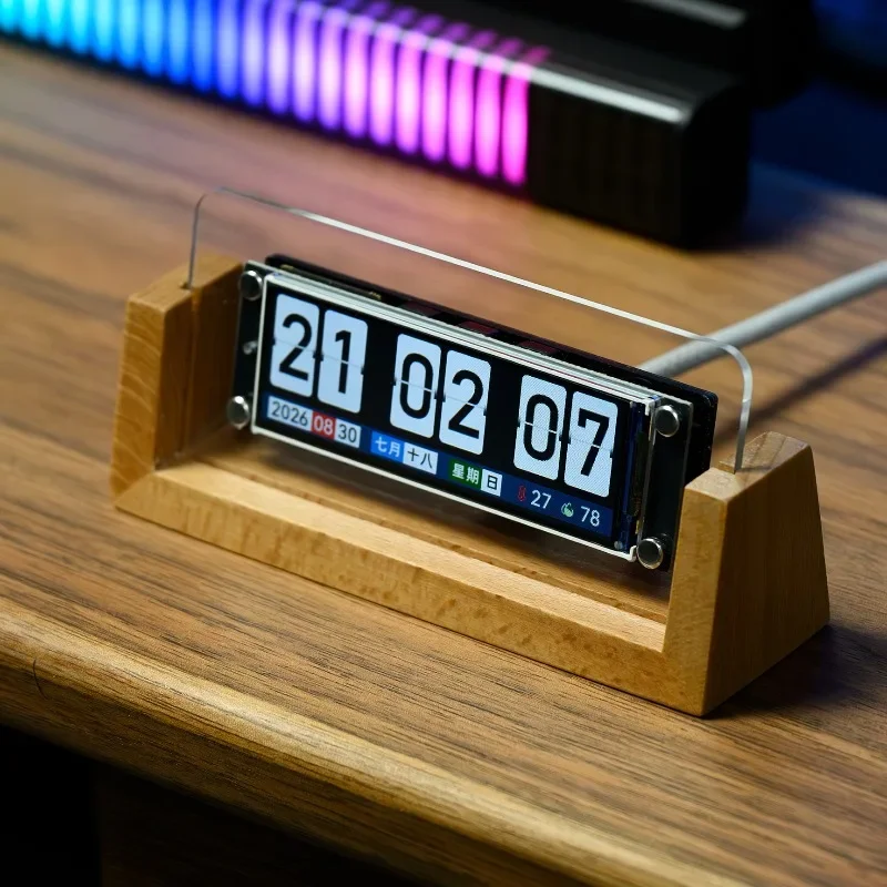 2026 New Music Rhythm Flip Clock, Temperature Humidity Detection WIFI Smart Digital Desktop Clock Ornament