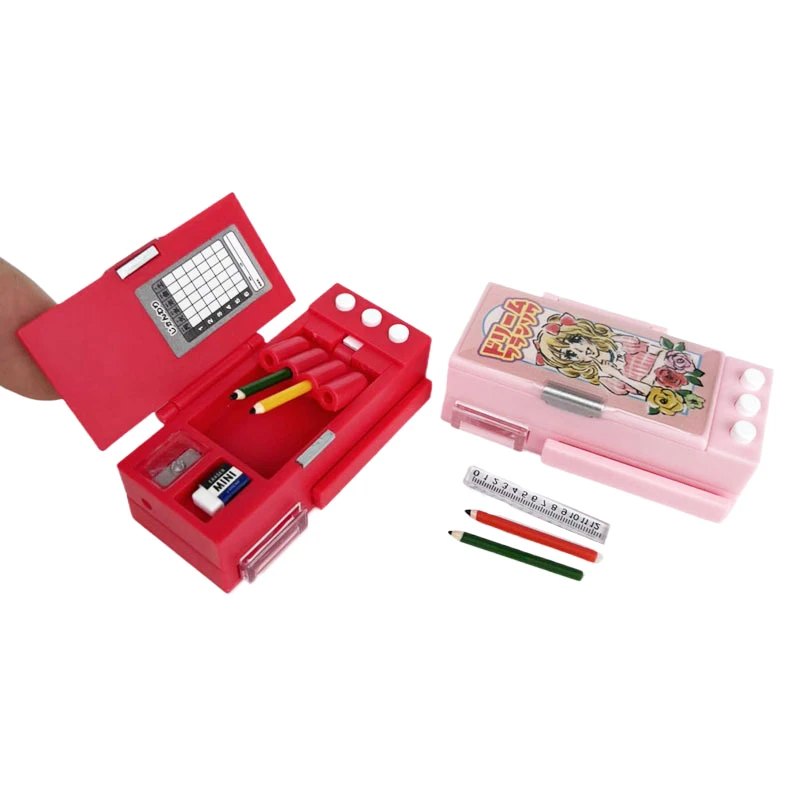 1 Juego de Mini estuche para lápices para casa de muñecas, juguetes para jugar a las casitas, estuche para lápices con escena realista, modelo de caja de papelería para casa de muñecas, juguetes para niños