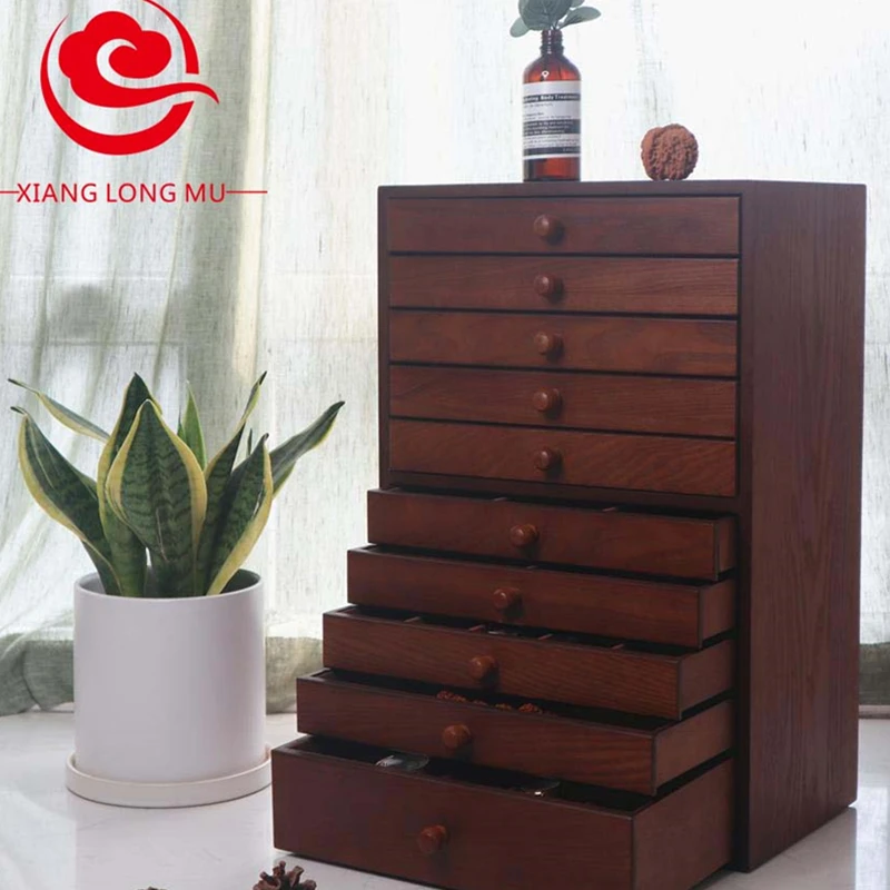 

Large Ten-story Chinese Jewelry Storage Drawer Storage Box Hook Pine Box Luxury Stereo Necklace Earrings Bracelet Box.