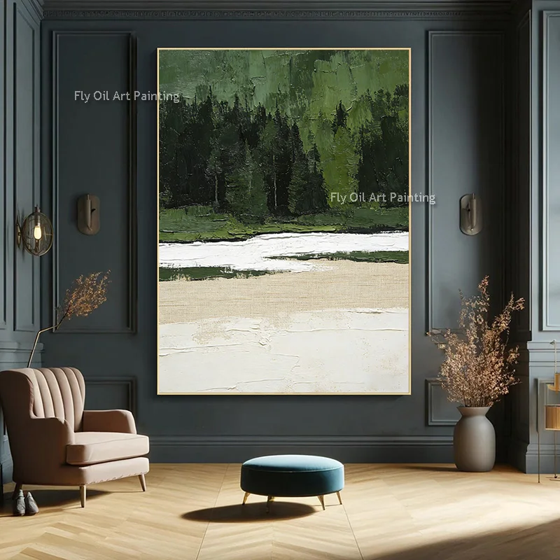 

New Simplism Design Dark Green Forest And Beige Road Canvas Home Wall Decor Items Handpainted Abstract Landsacpe Oil Painting