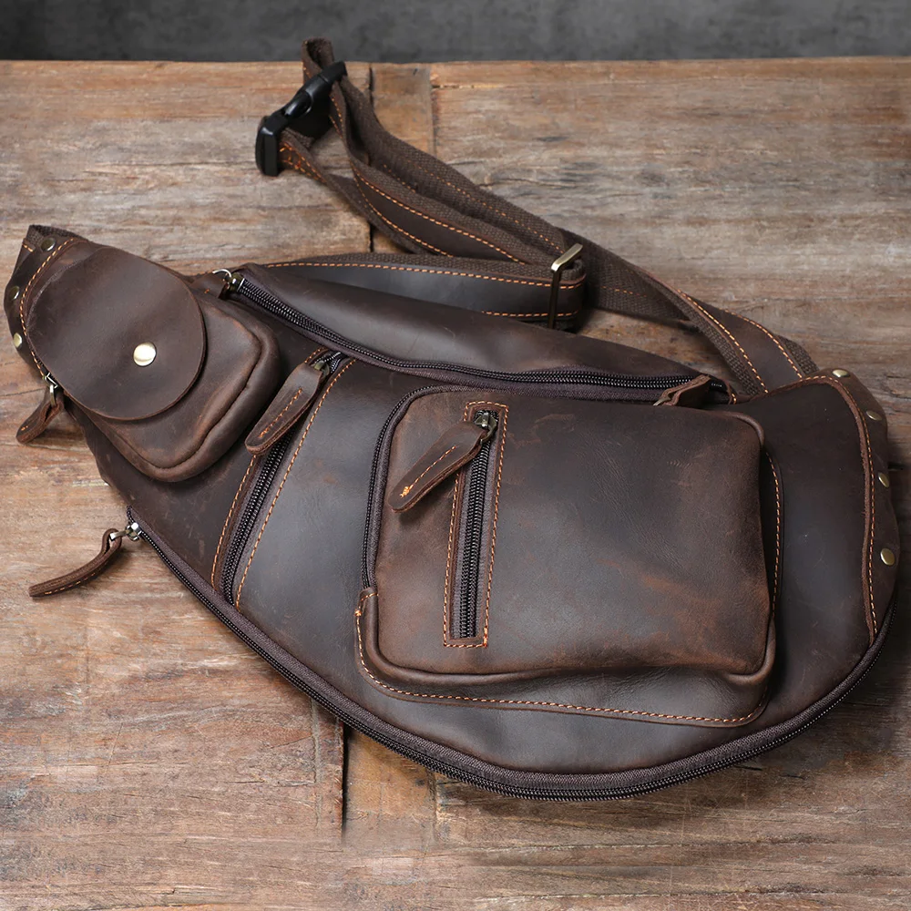 S.WORKER Echtleder Herren-Umhängetasche | Retro Crazy Horse Leder Tagesrucksack Umhängetaschen für Männer – Detail 10