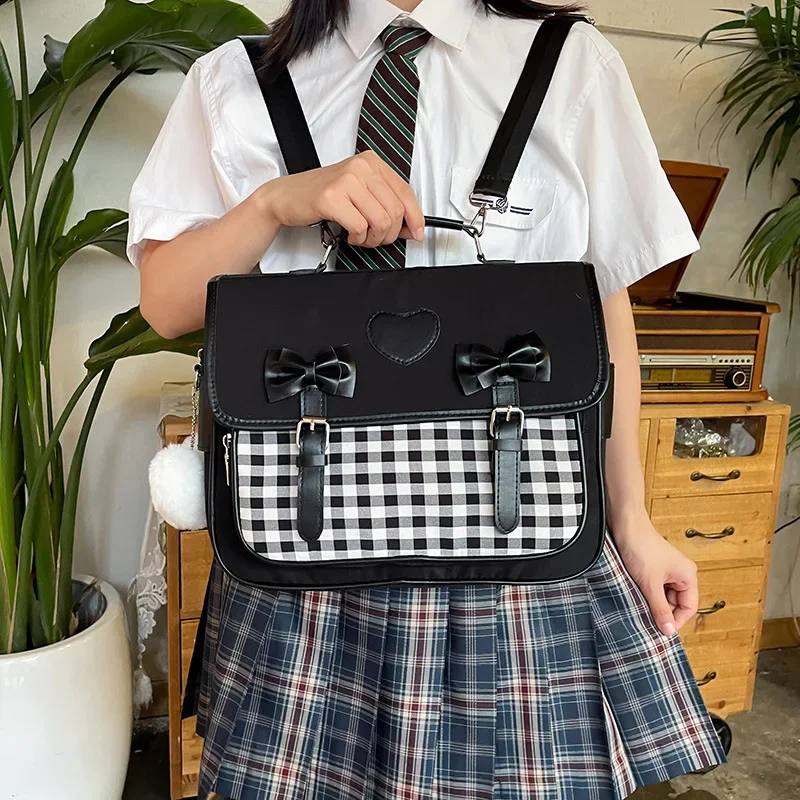 New School Style Bow Crossbody Bags 2024 Japanese JK Uniform Backpacks for Women Sweet Heart Lolita Handbags Teenage Girls