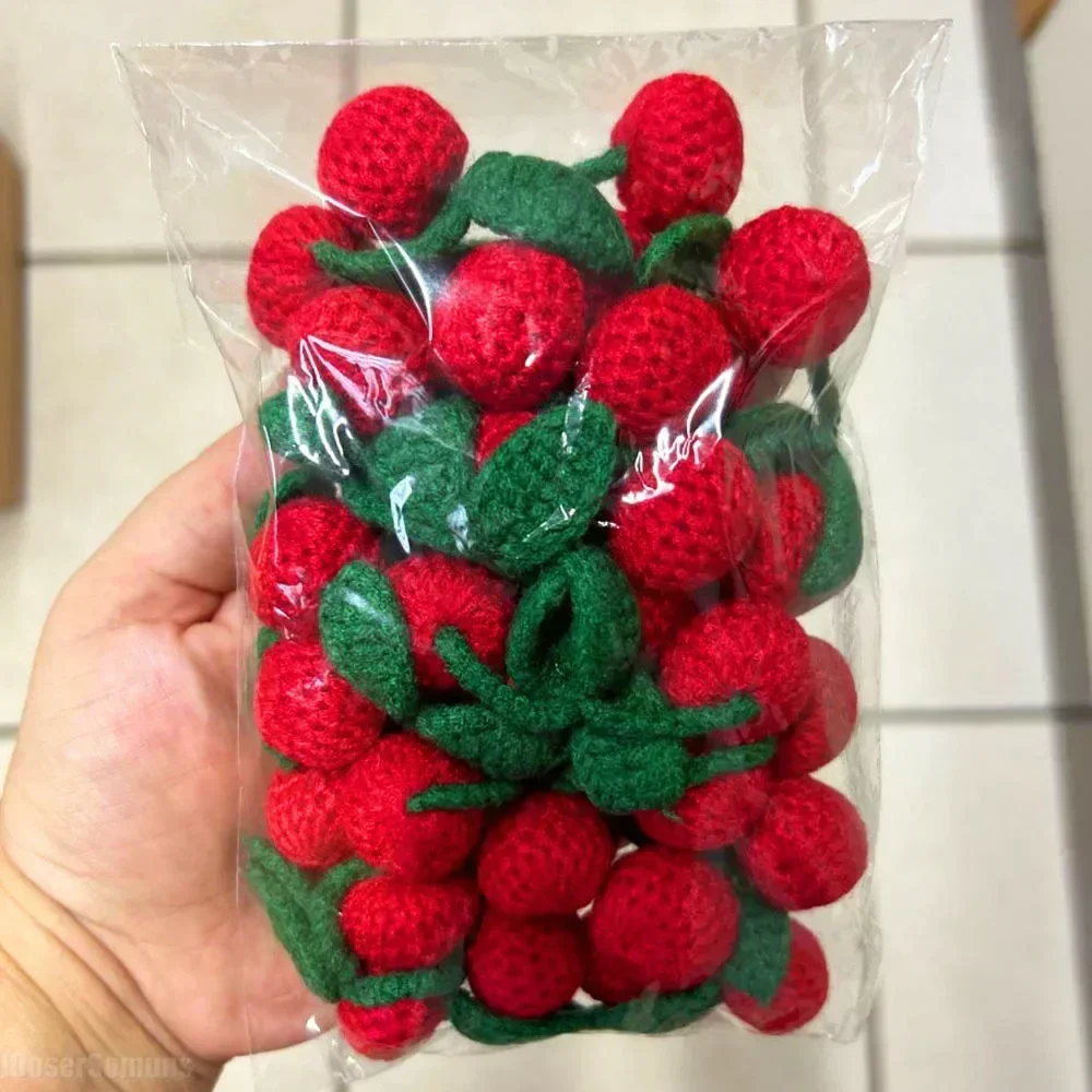 20Pcs Knitted Woolen Yarn Cherry Hook Weaving DIY Ornaments Craft Supplies Clothing Hat Shoe Key Chain Earring Decor Pendant