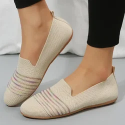 Women Slip on Flat Breathable Knitted Sneakers Women Spring Comfort Soft Sole Casual Shoes Woman Plus Size Slip on Walking Shoes