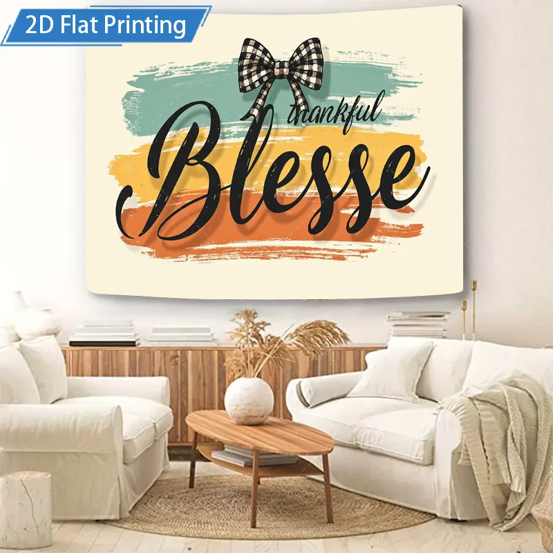 [2D FLAT] 1pc 4x16inch Metal Sign Thankful Blessed Wall Art 2D Flat Print Decorative Metal Sign for Home Farmhouse Style