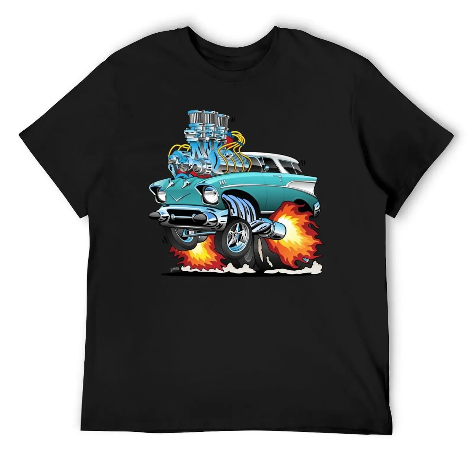 

Classic Fifties Hot Rod Muscle Car Cartoon T-Shirt cute tops blacks quick drying cute clothes mens graphic t-shirts pack