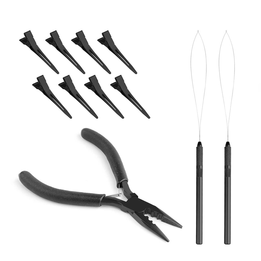 

GlamorDove Hair Extension Tool Kit – Micro Ring Pliers, Loop Tool & Clips for I-Tip & Weft