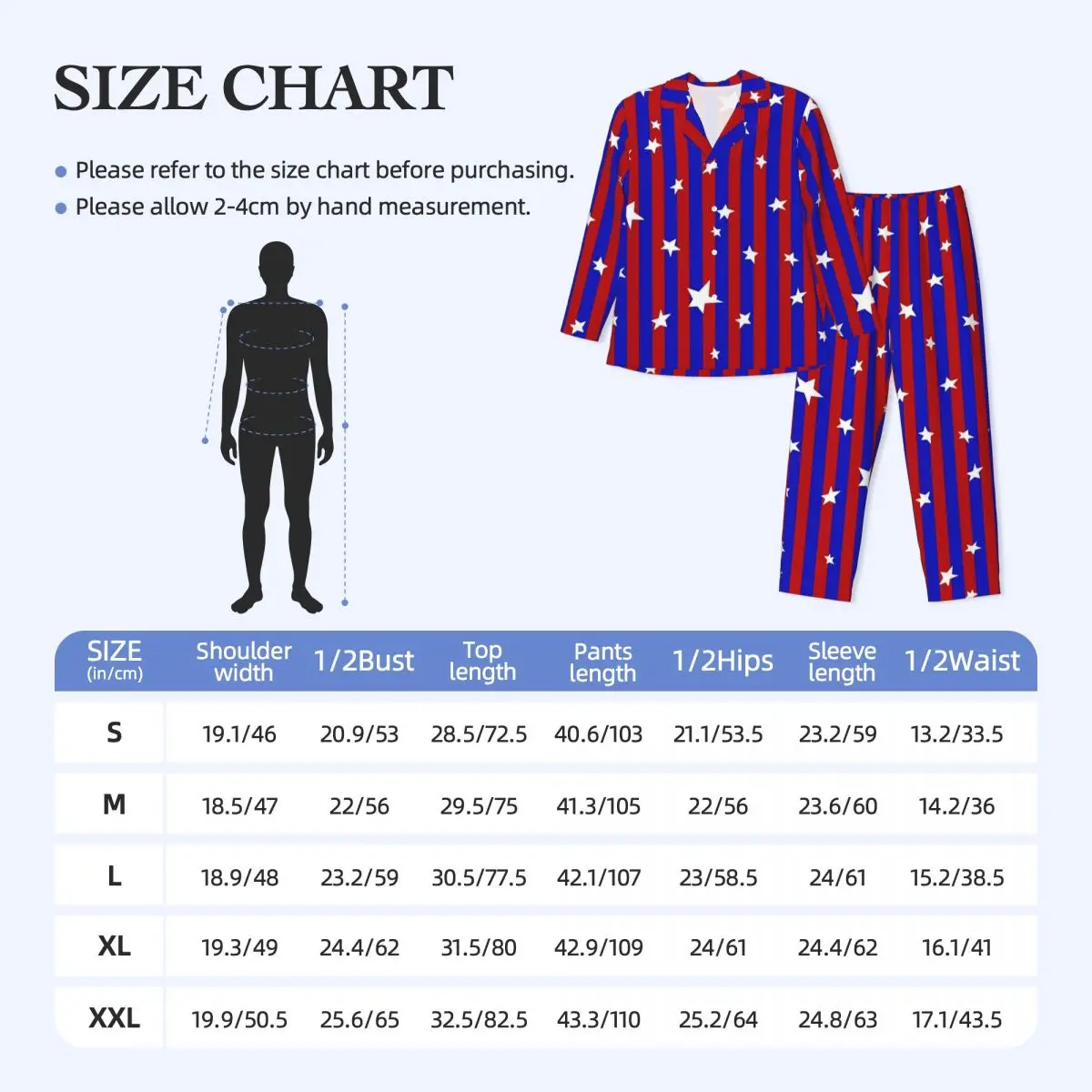 Stars And Striped Pajamas Men Red And Blue Lovely Leisure Sleepwear Autumn 2 Pieces Casual Oversize Design Pajama Set