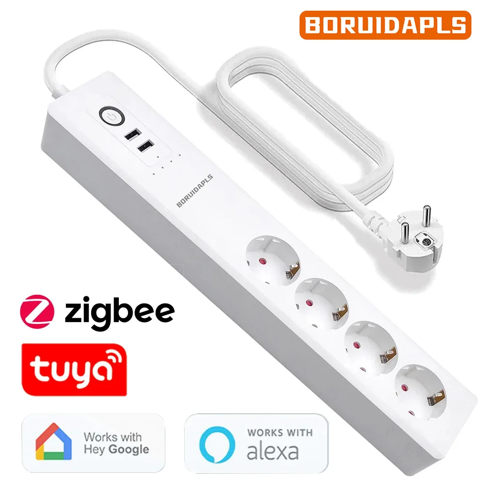 

BORUIDAPLS Zigbee Tuya Smart Power Board Independent Control Timing Voice Socket Plug 220V Works With Google Home Alexa H-ue 16A