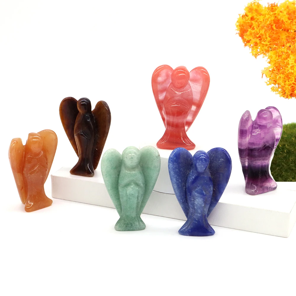 2 "جارديان الملاك تمثال الطبيعية جمشت روز الكوارتز شفاء كريستال الطاقة حجر التماثيل ديكور المنزل حلية بالجملة #1