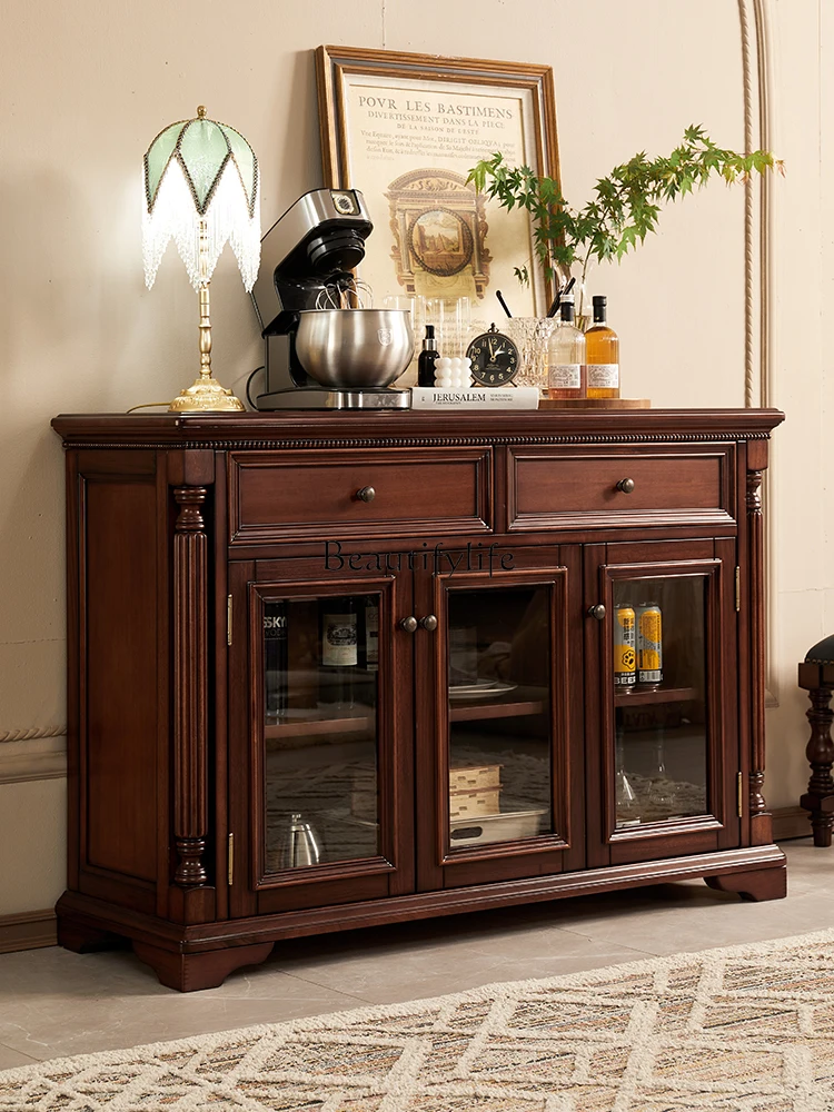 American Solid Wood Sideboard Three-Door Black Walnut Wall Locker Storage