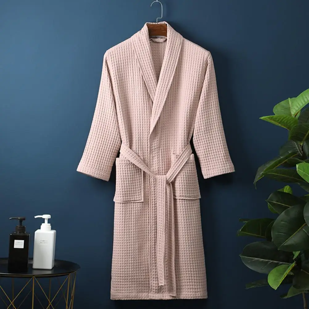 

Cotton Nightgown with Pockets Unisex Men's V Neck Lace-up Nightgown with Pockets Loose Long Sleeve Sleepwear Bathrobe for Spring