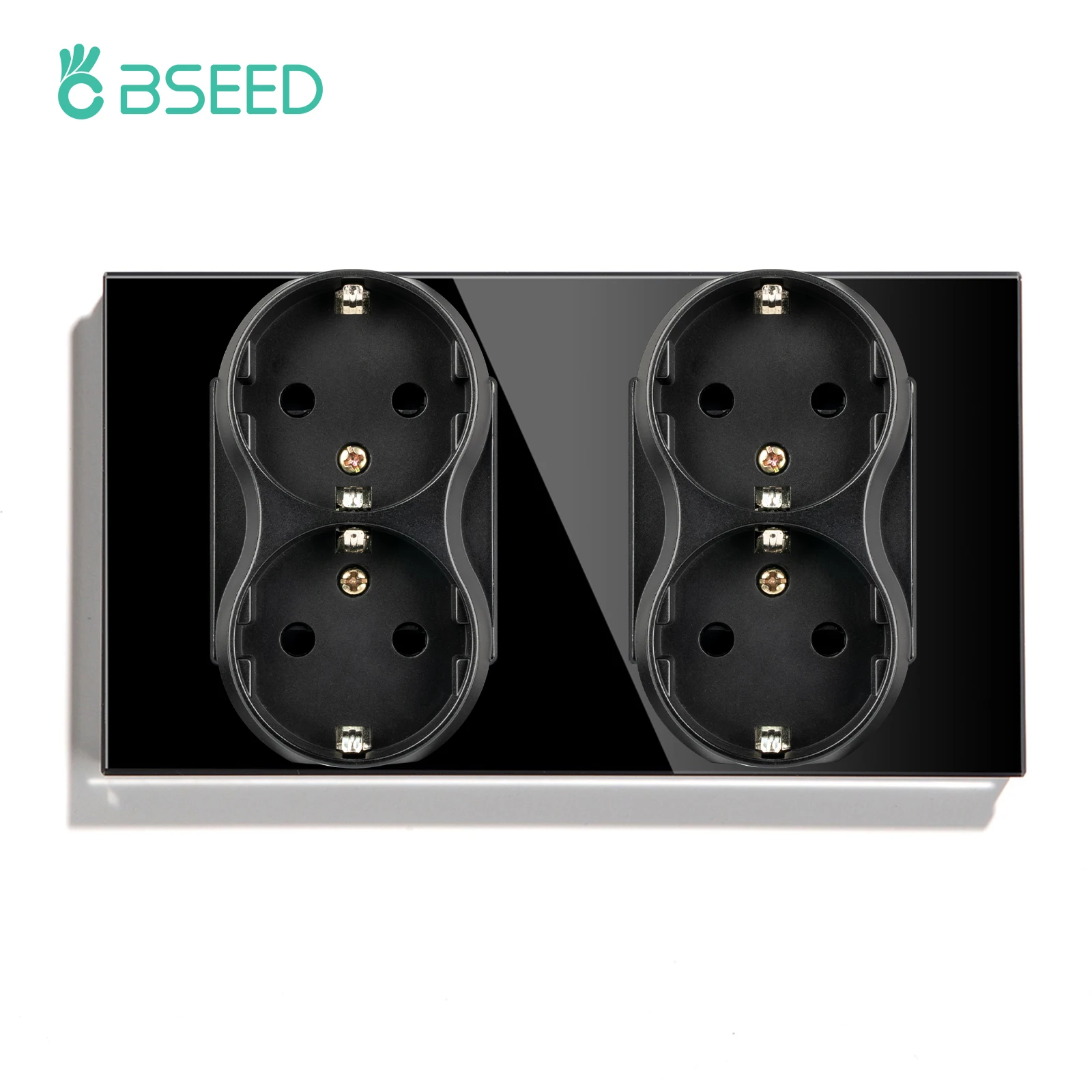 BSEED Touch-Lichtschalter, Steckdose, Glas, 1/2/3 Gang, Touchscreen-Schalter, Steckdose, max. 300 W/Gang, LED-Schalter, Steckdose, Schwarz