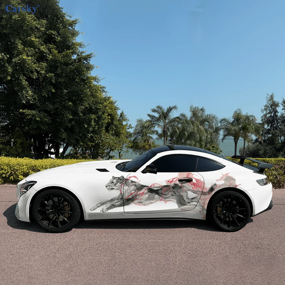 

Leopard Wolf Jumping Colored Car Vinyl Wraps Decal Self-adhesive PVC Sticker Suitable for Trucks SUV Decor Auto Accessories Gift