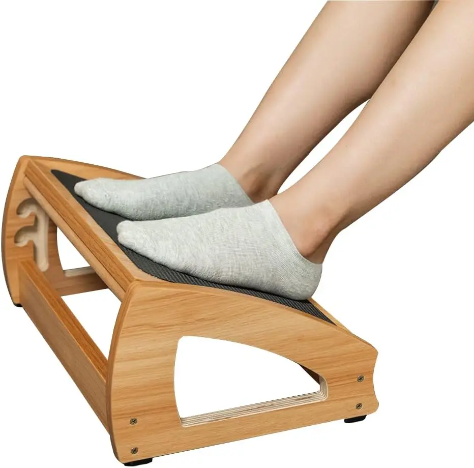Portable ergonomic wooden footstool for home office with adjustable footstool under desk