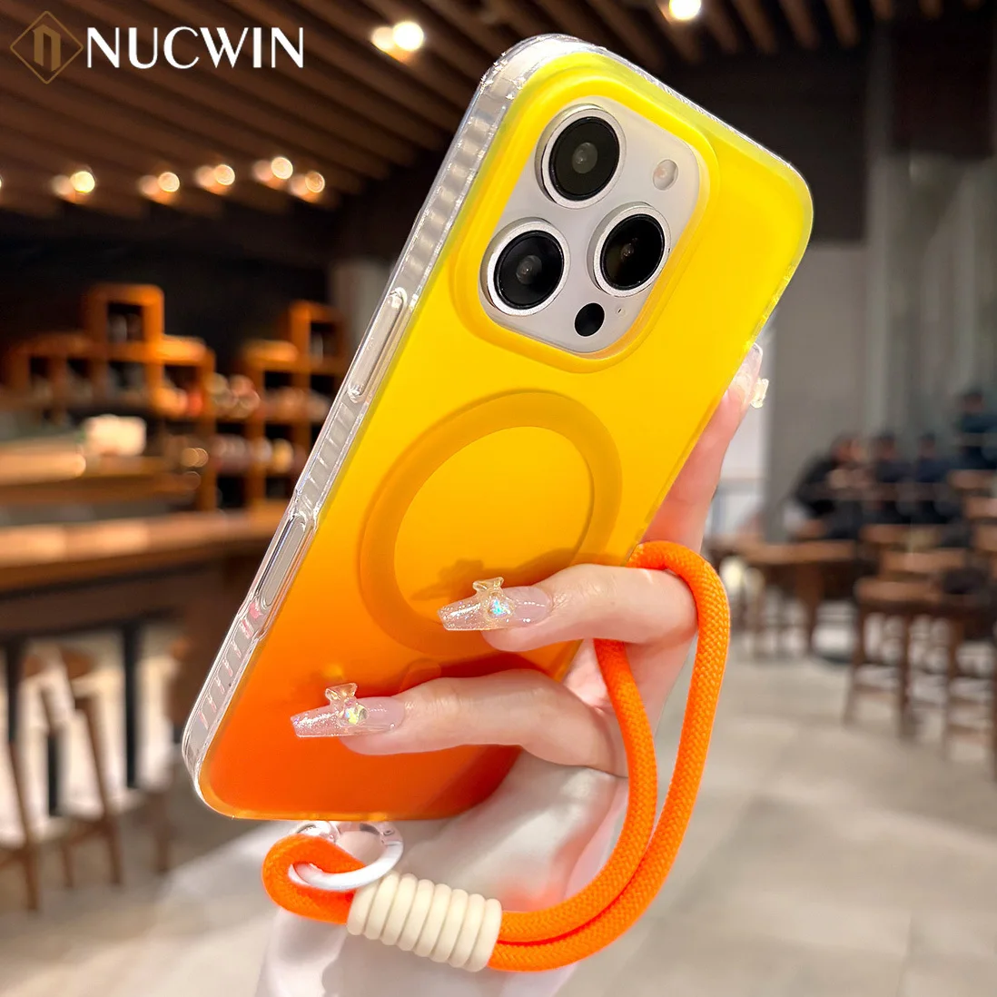 

Чехол с лазерным градиентом для ремешка Magsafe для iPhone 17, 16, 15, 14, 13, 12, Pro Max 17Air Plus, магнитный цветной мягкий чехол с ремешком на запястье