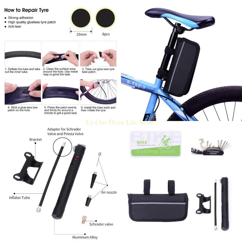 

77 мкФ портативный велосипед горный велосипед многофункциональный насос для прокола шин инструменты для ремонта шин набор