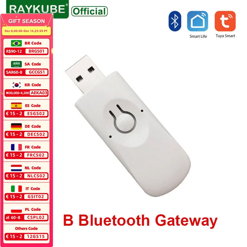 RAYKUBE B4 USB Bluetooth Gateway for Tuya APP Smart Door Lock Wifi Hub Bluetooth Smart Wireless Adapter Remote Control
