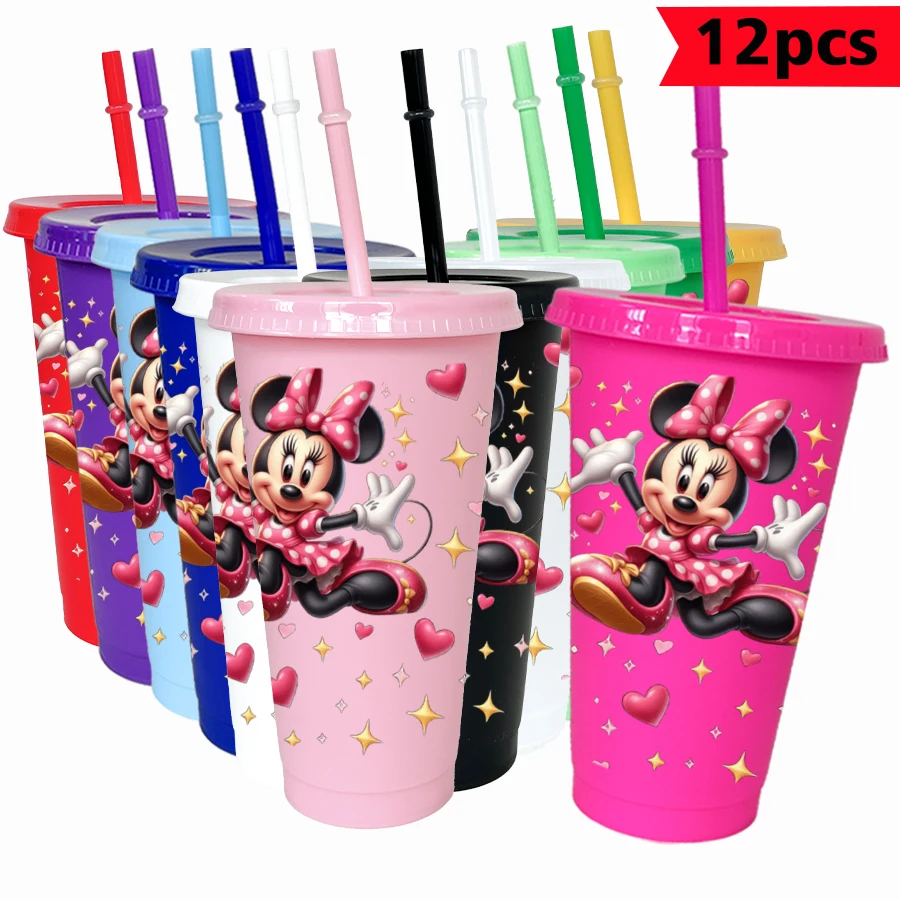 

12 pcs/pack Disney, Minnie, Star 26oz colorful plastic tumbler birthday party drinking utensils juice coffee cup
