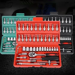 46-Piece 1/4 Inch Drive Socket Ratchet Wrench Set Screwdriver Socket Bit Set With Storage Case For Auto Repairing & Household