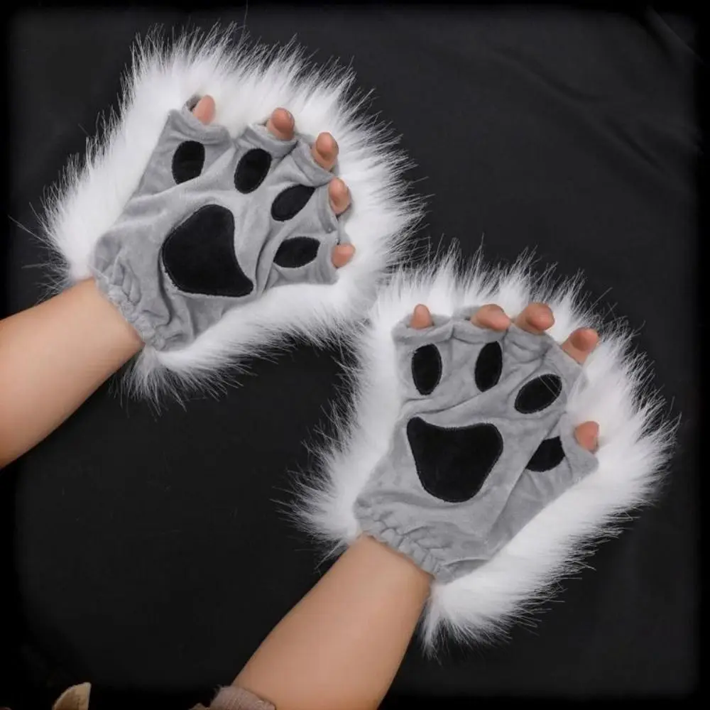 Polyester Halloween Handschuhe Wolf Klaue Halb finger Bär Pfote Handschuhe flauschige gruselige Katze Pfote Fäustlinge männlich/weiblich