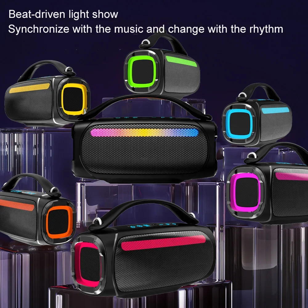 60W Portable Bluetooth Speaker IP65 Waterproof Soundbox with Rgb Colorful Light and Shadow Rhythm Stereo HIFI Wireless Subwoofer