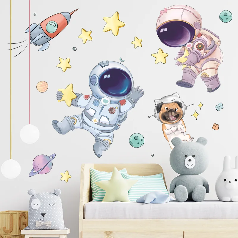 Mooie sterrenhemel astronaut muursticker kinderkamer achtergrond decoratie muurschildering home decor kinderkamer zelfklevend behang