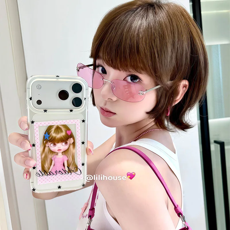 Korean Ins Stars Frame Lovely Girl Phone Case For iPhone 17 Air 16 Pro Max 15 14 Plus 13 12 11 Shockproof Silicone Back Cover