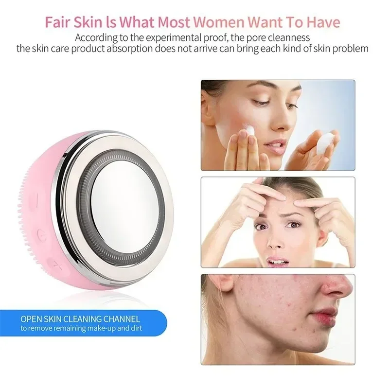 Multi Functional Facial Cleansing and Skin Rejuvenation Beauty Device EMS Microcurrent Hot Compress Function Color Light Therapy