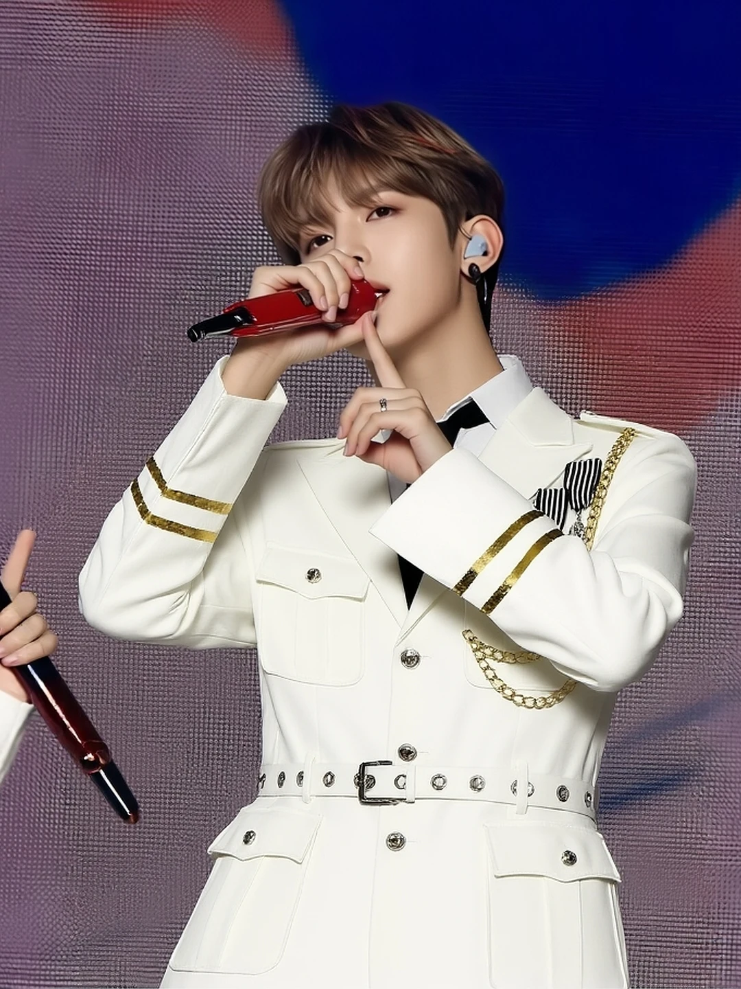 Men's Military Style Suit White Uniform Double Row Buttons Belt Chain Stage Performance Outfit Dance Clothes Standard Fit Pol...