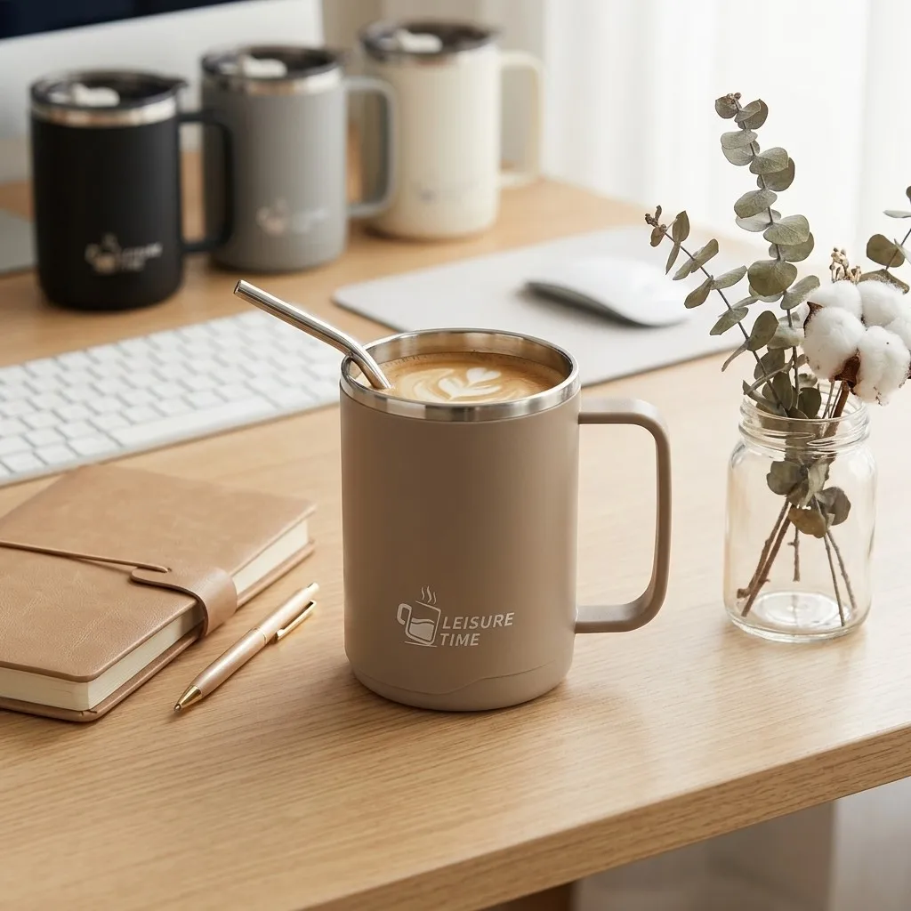 Insulated Thermal Coffee Mug with Handle 304 Stainless Steel Travel Tumbler Leakproof Dual Drink Lid Portable Office Water Cup